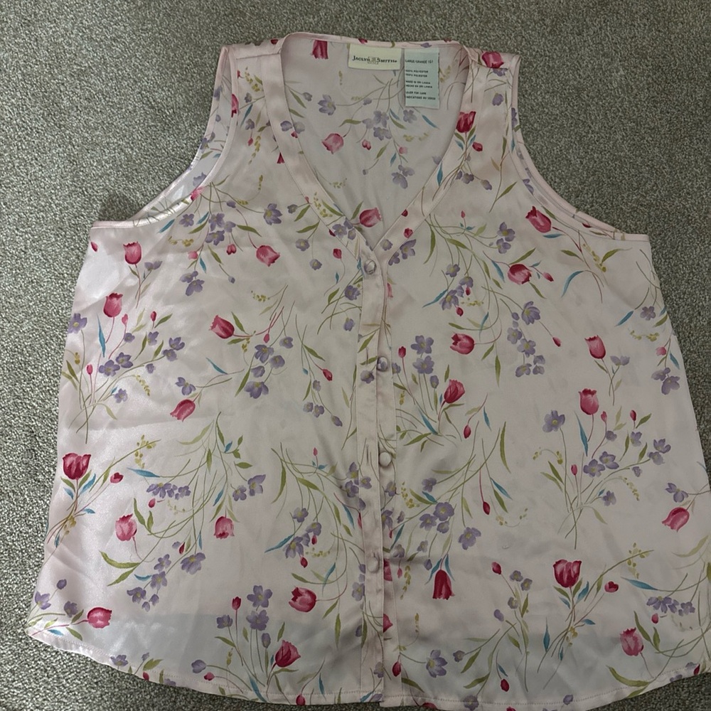 Jaclyn Smith Pink Floral Sleeveless Button-Front Camisole